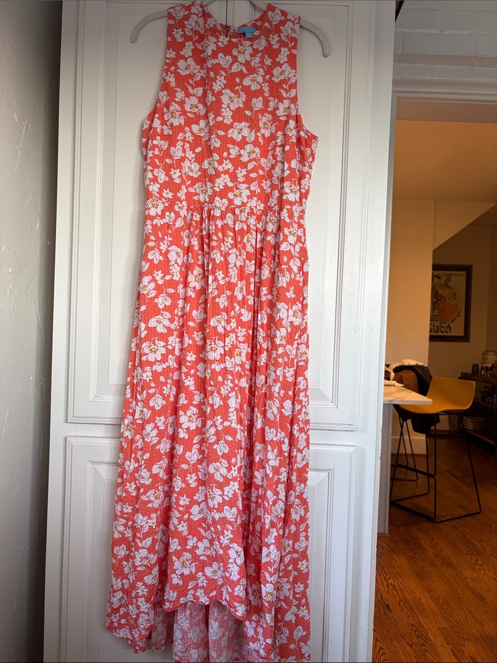 Draper James Coral and White Floral Sleeveless Hi-Low Maxi Dress - Picture 3 of 7
